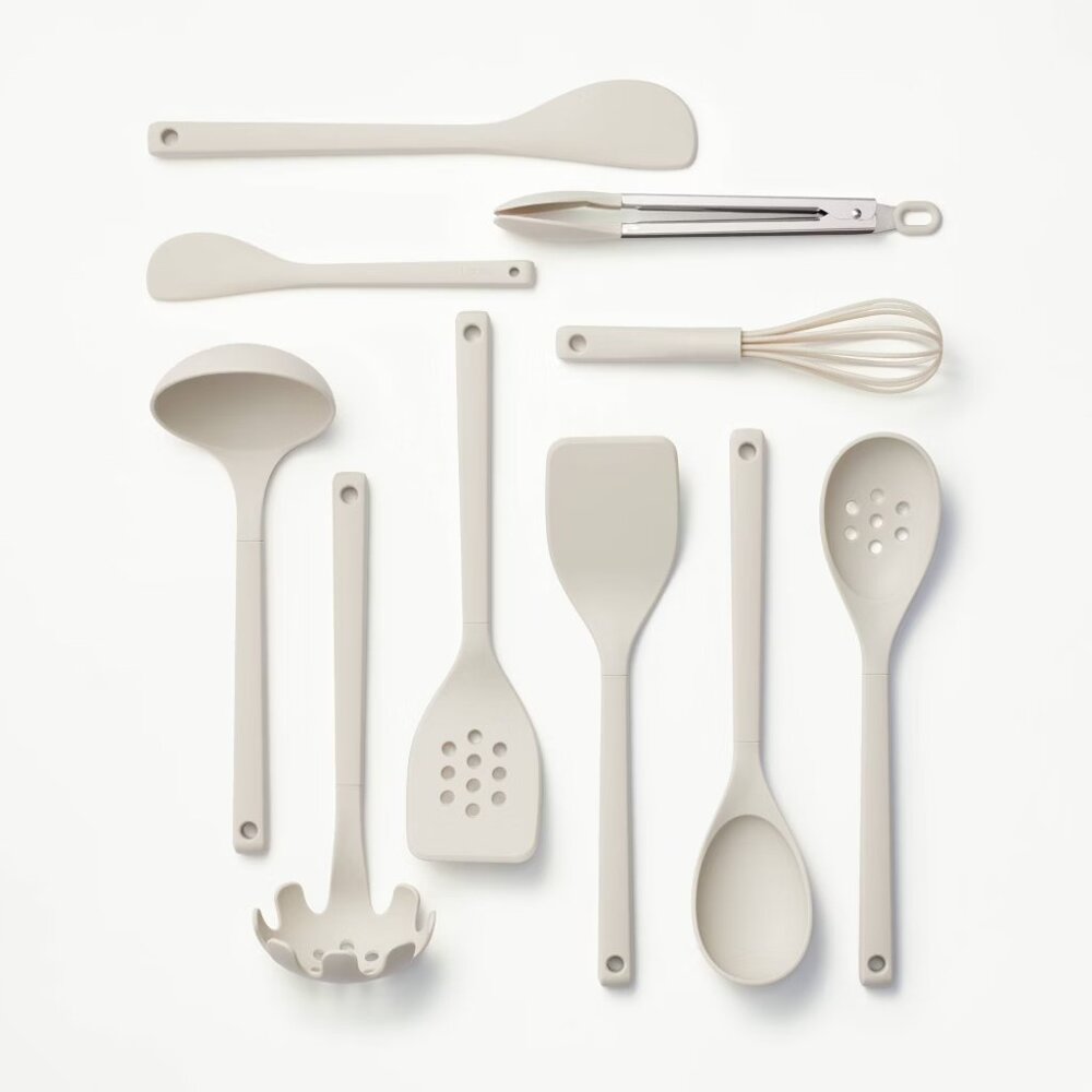 Figmint - 10pc Soft Grip Nylon Kitchen Utensil Set Gray